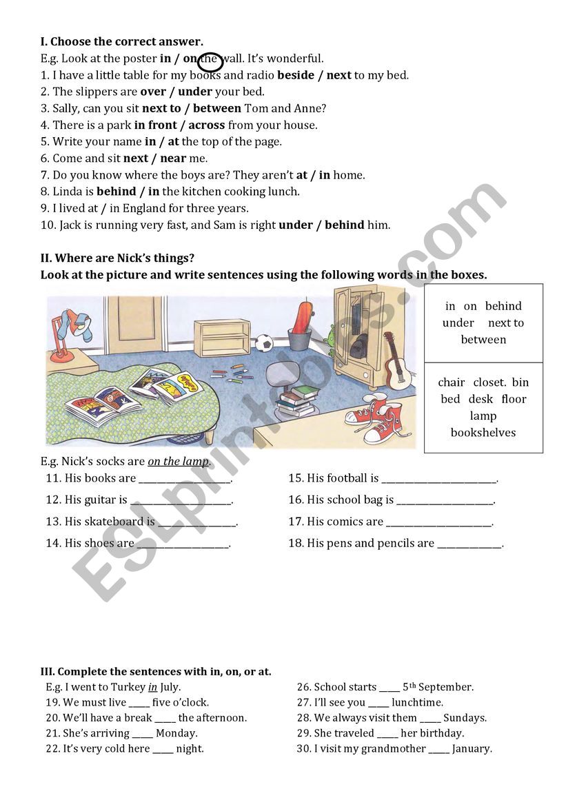 Prepositions of time and place