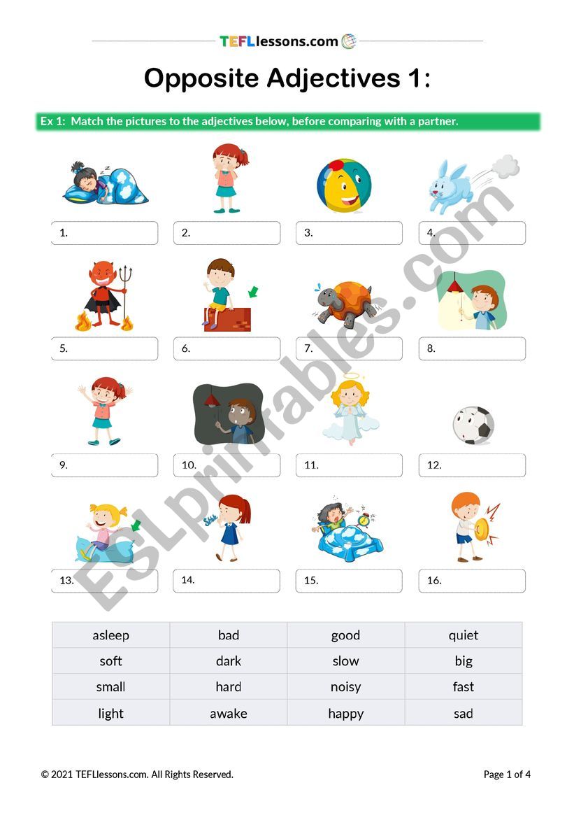 Opposite Adjectives ESL Worksheet By TEFL Lessons