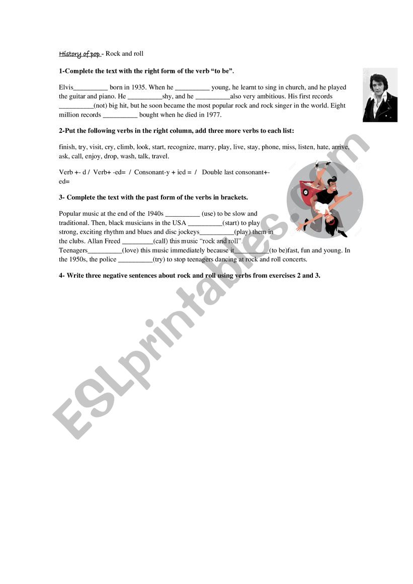 Simple past- History of pop worksheet