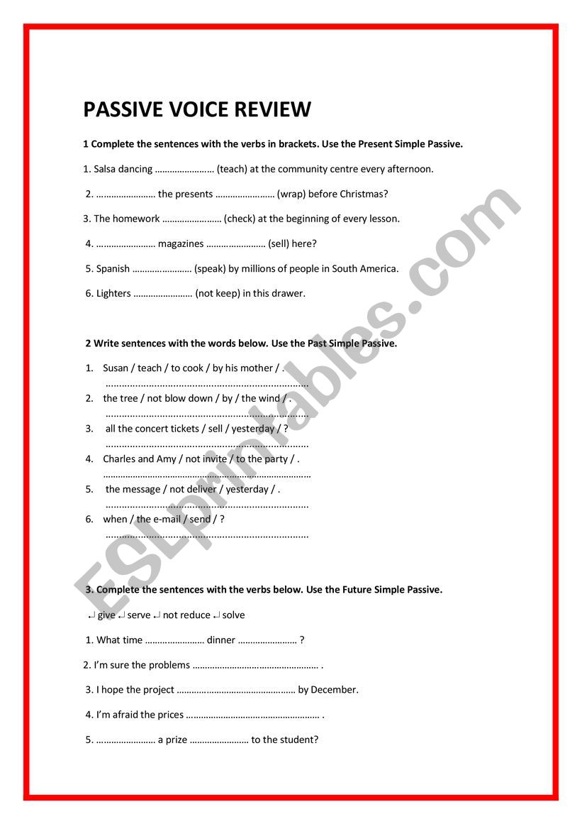 PASSIVE VOICE REVIEW worksheet