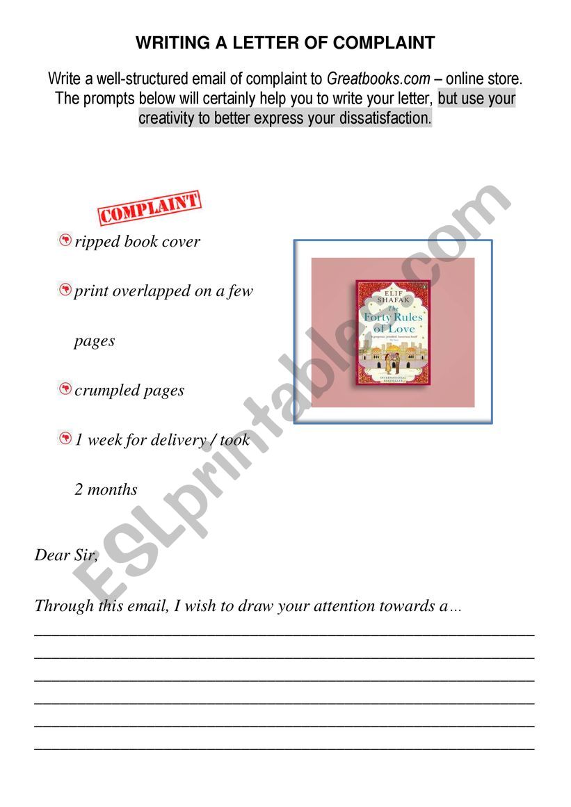 Letter of complaint -Book worksheet