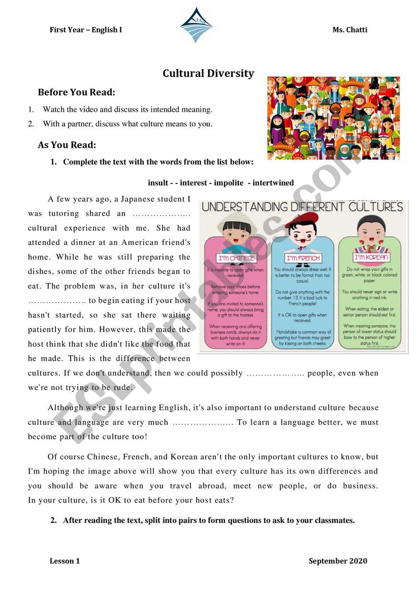 Cultue worksheet