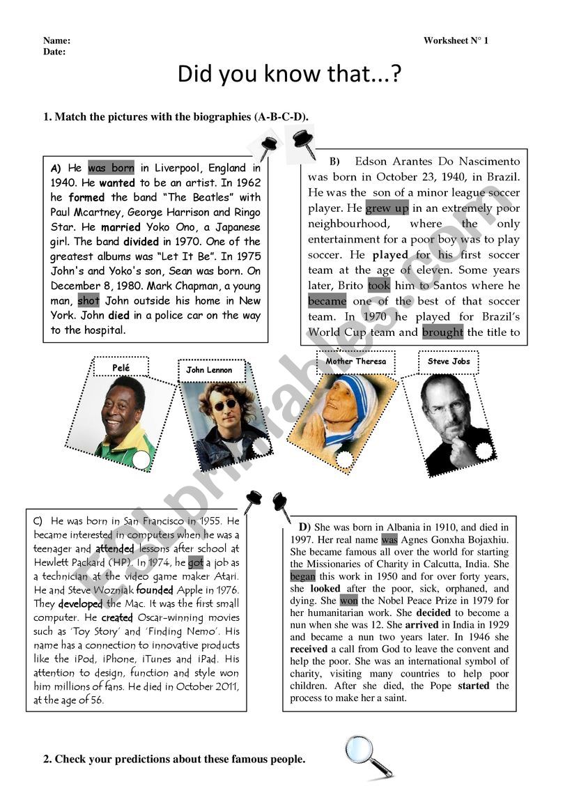 Biographies worksheet