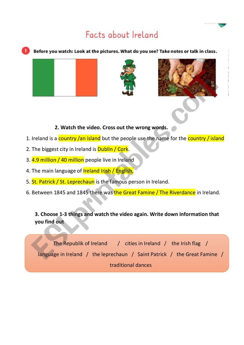 facts about ireland worksheet