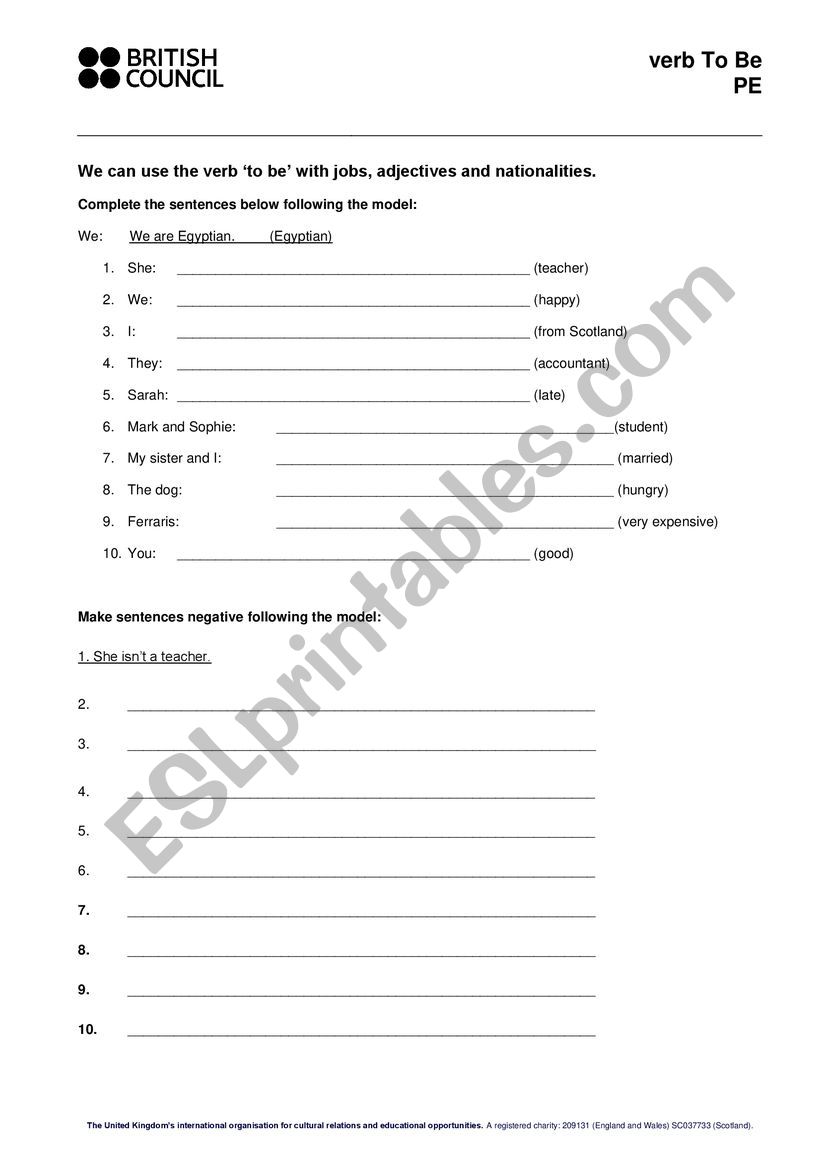 verb to be practice worksheet