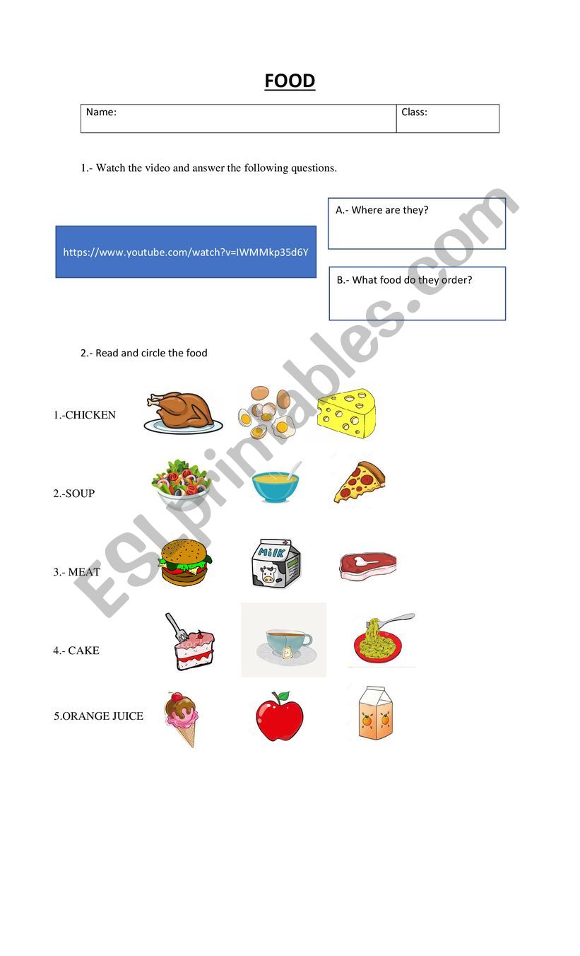 Food vocabulary worksheet