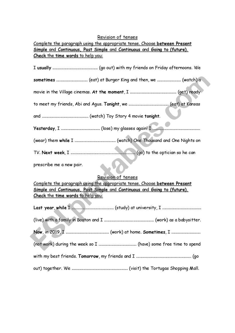 TENSES IN CONTEXT worksheet