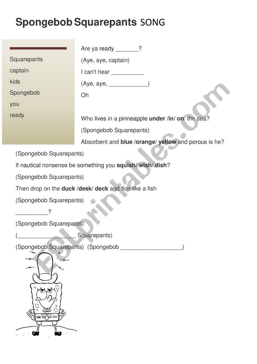 Spongebob song worksheet