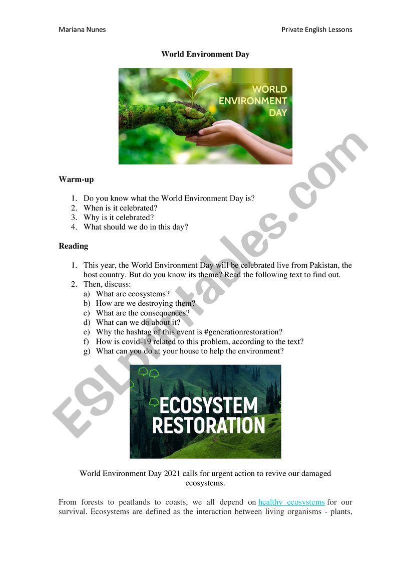 World Environment Day worksheet