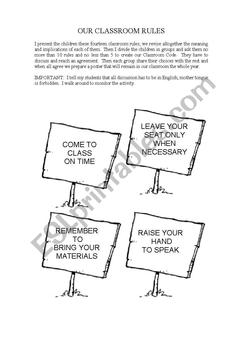 OUR CLASSROOM RULES worksheet