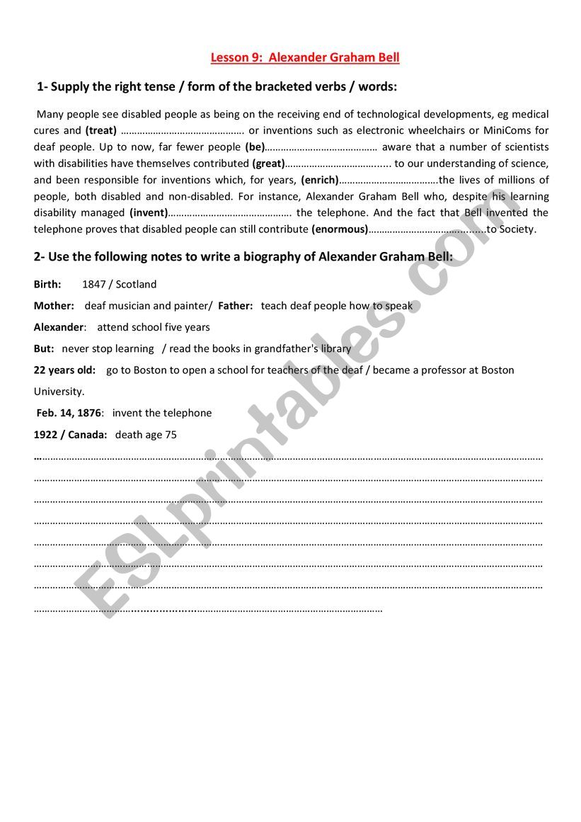 Alexander Graham Bell worksheet