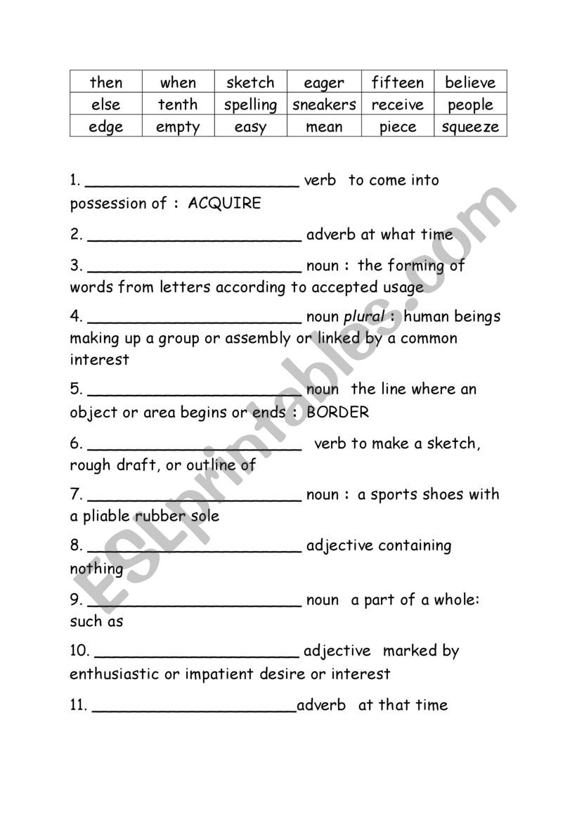 Spelling Words Definitions Grade 4 Week 4