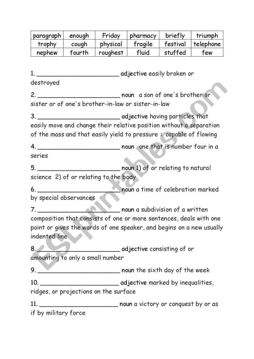 Grade Five Spelling Definitions Week 26