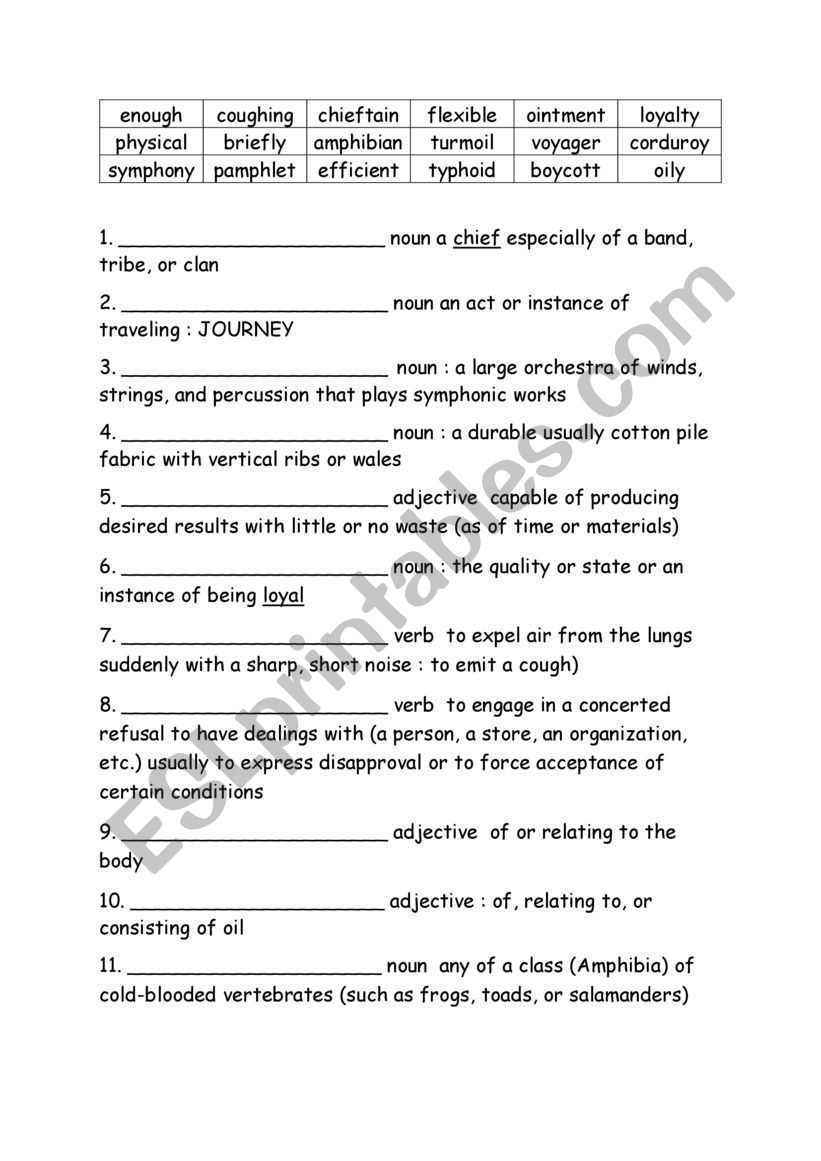 Spelling Words Definitions Grade 6 Week 11