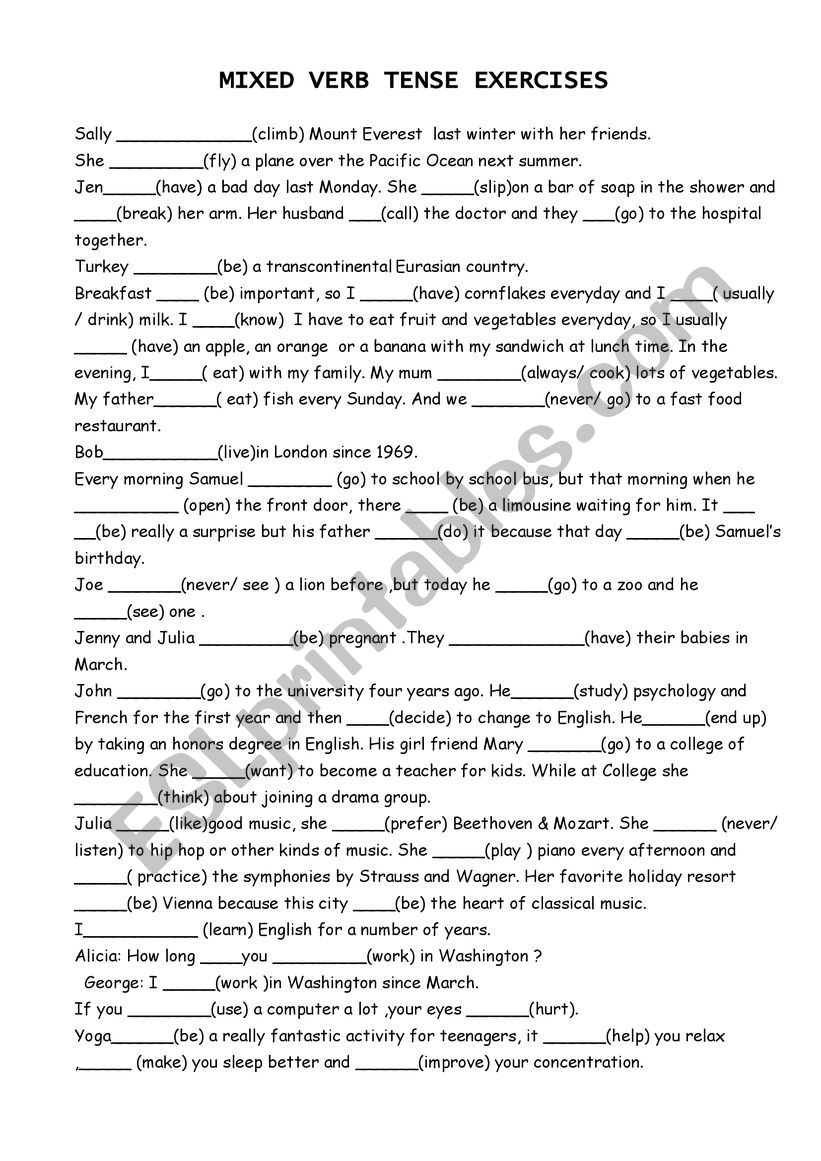 MIXED TENSES worksheet