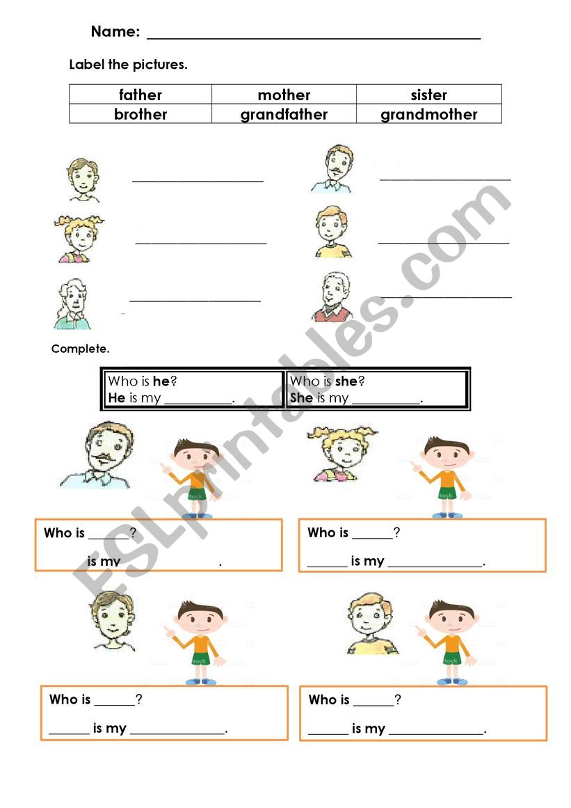 Family Members worksheet