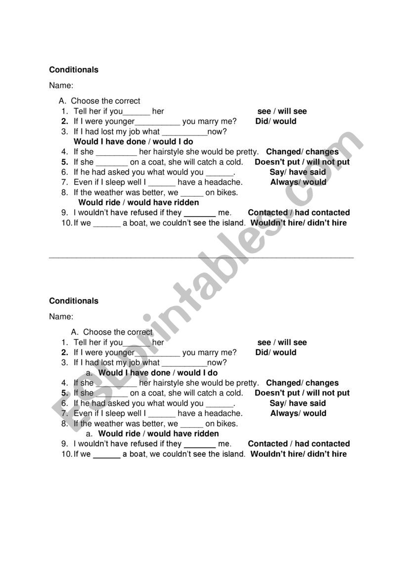 Mixed Conditionals worksheet