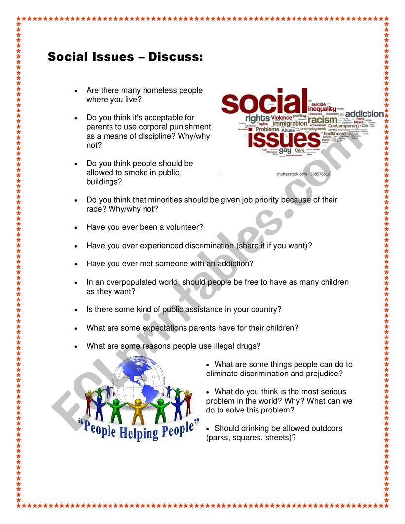 Social Issues Discussion worksheet