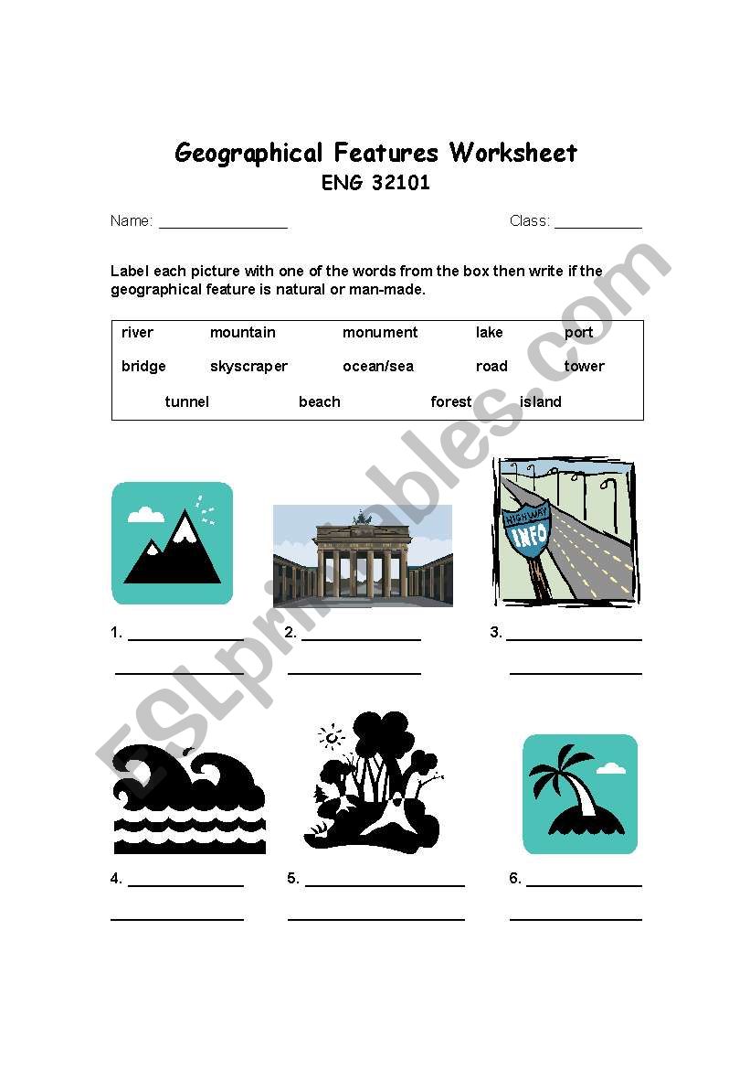 Geographical Features worksheet