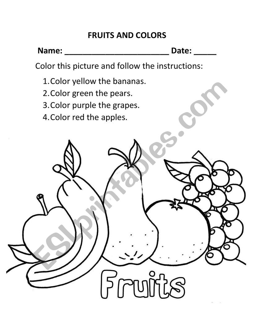 Fruits and colors worksheet
