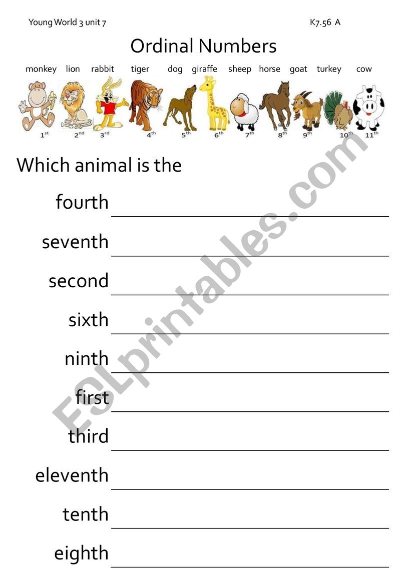 ordinal numbers worksheet