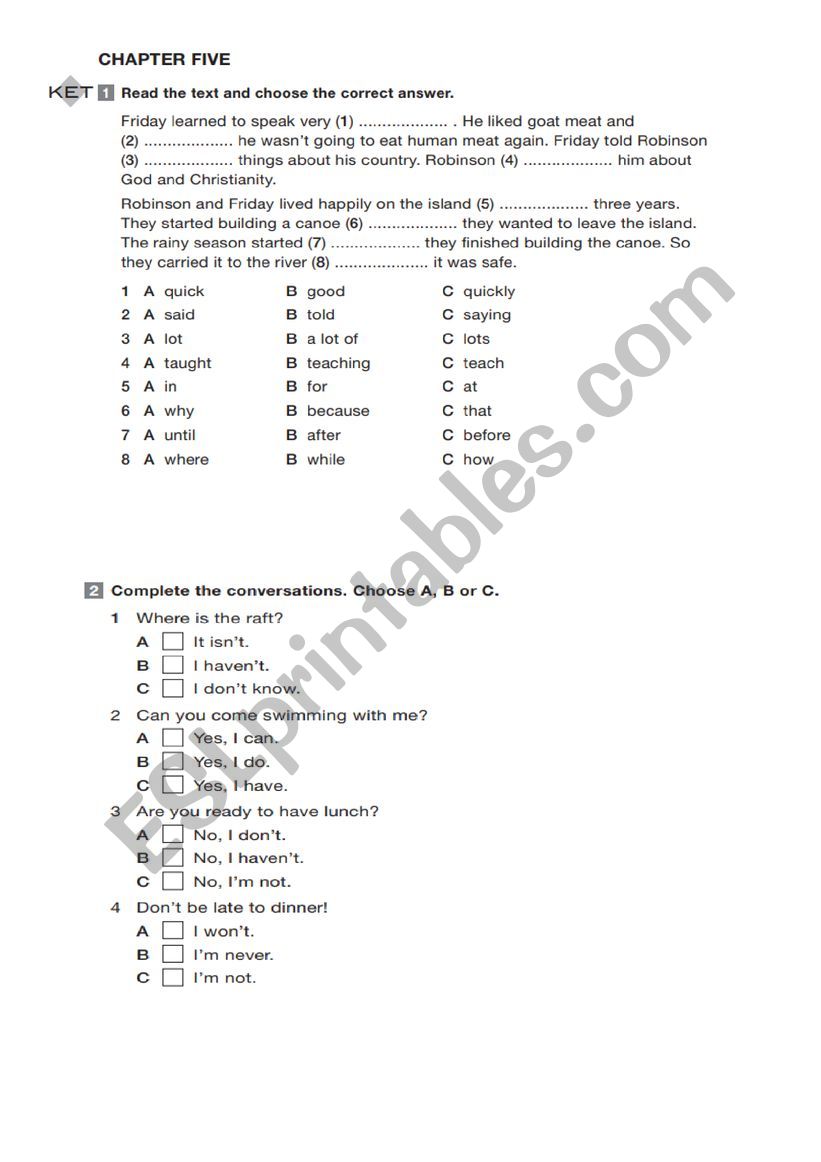 Robinson Crusoe worksheet