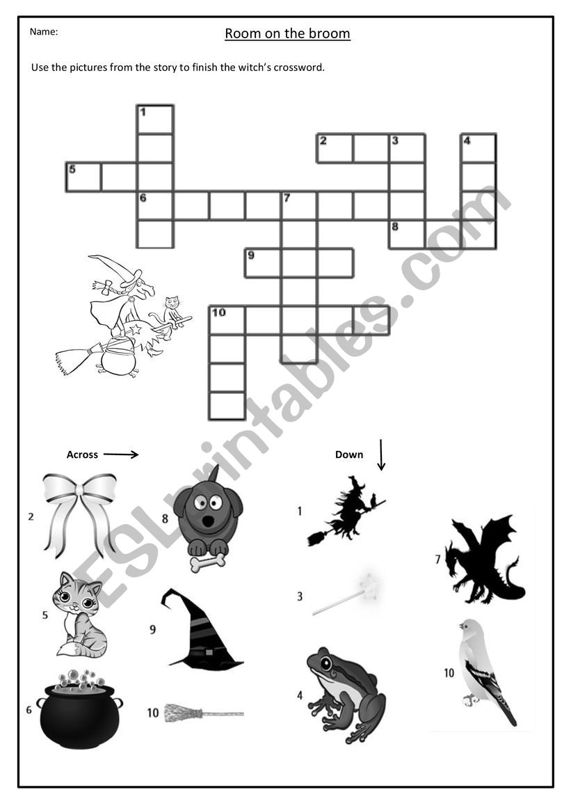 Room on the broom crossword worksheet