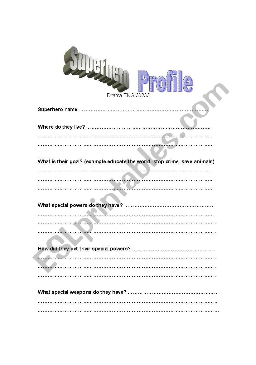 Superhero Profile worksheet