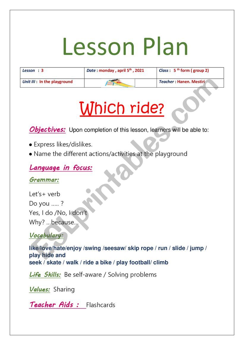 which ride ? worksheet