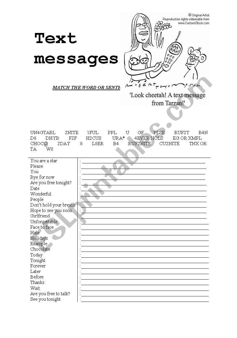 text messages worksheet