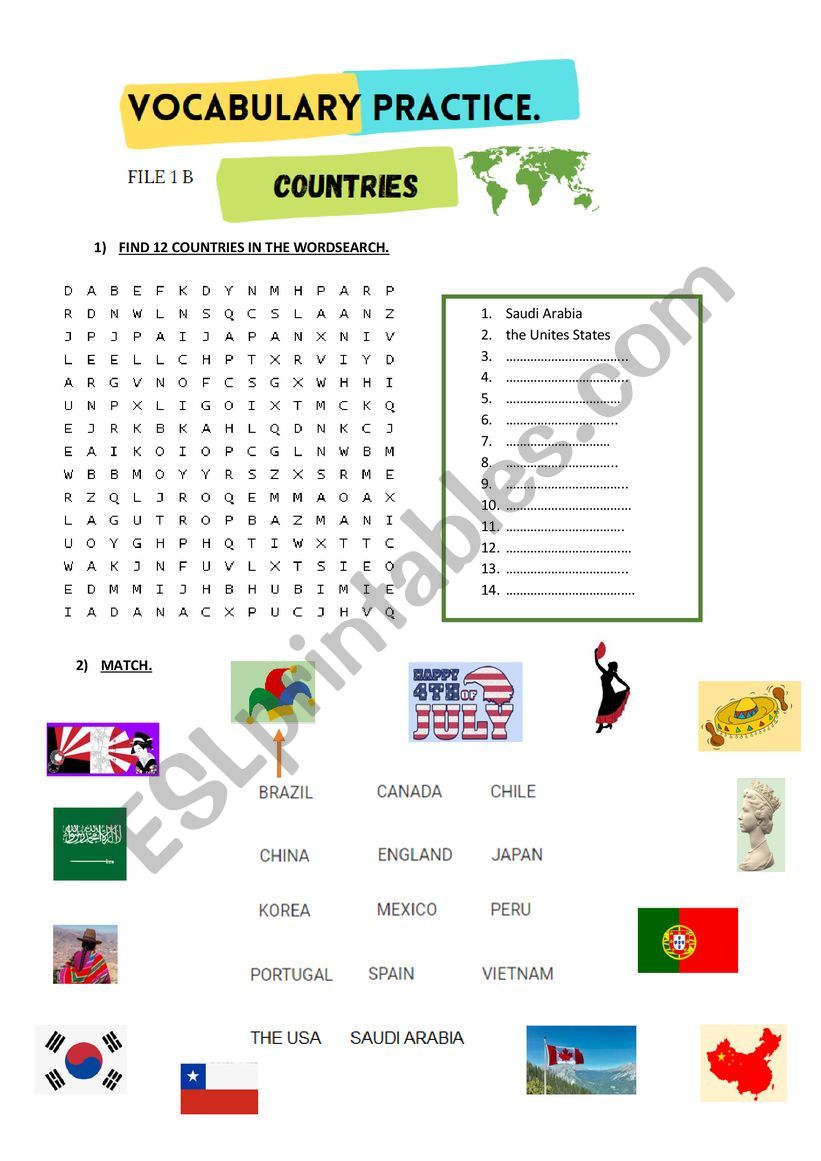 countries worksheet