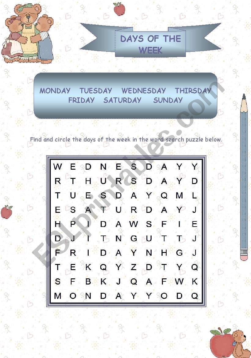 Days of the week worksheet