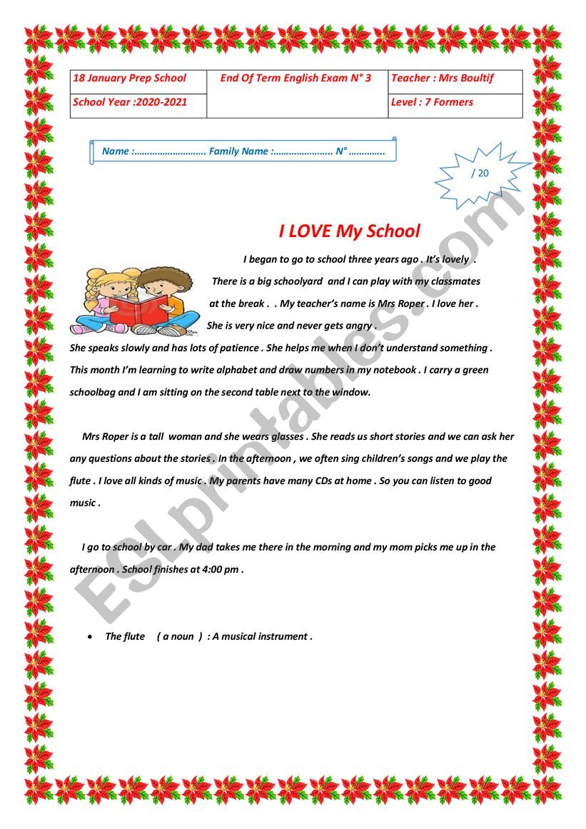End Of Term English exam n 3 worksheet