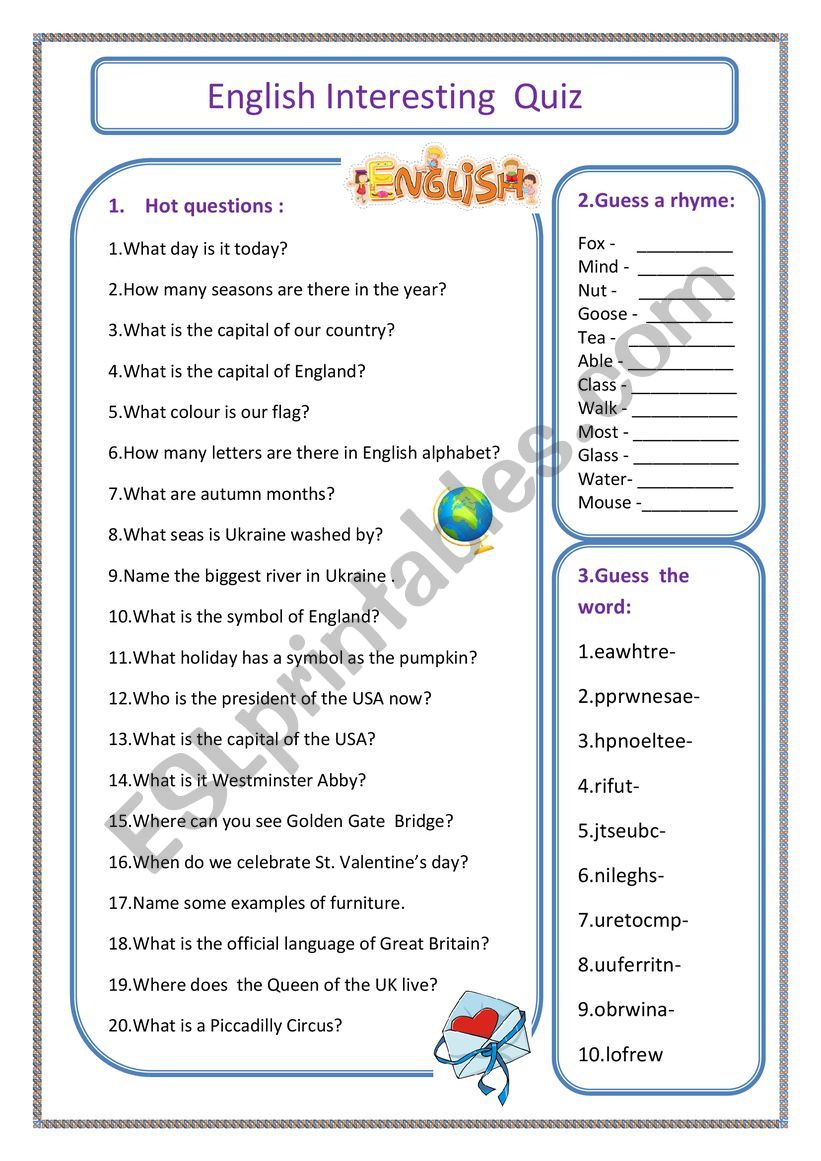English quiz worksheet