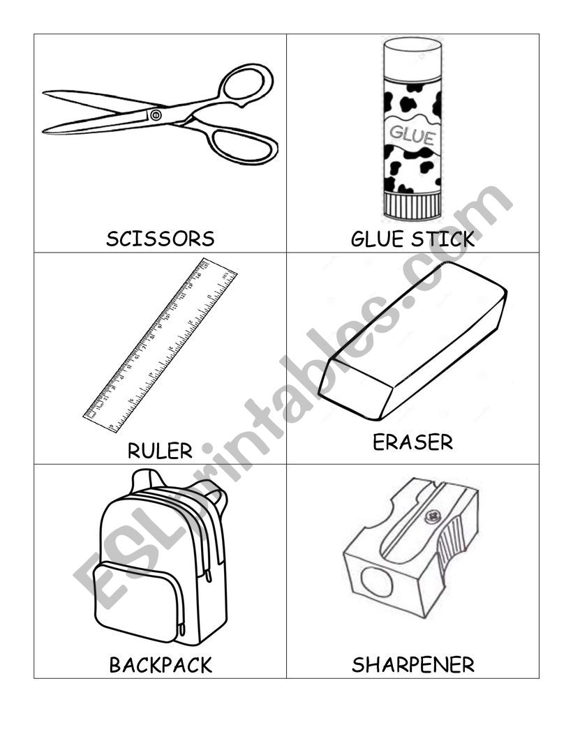 school objects worksheet