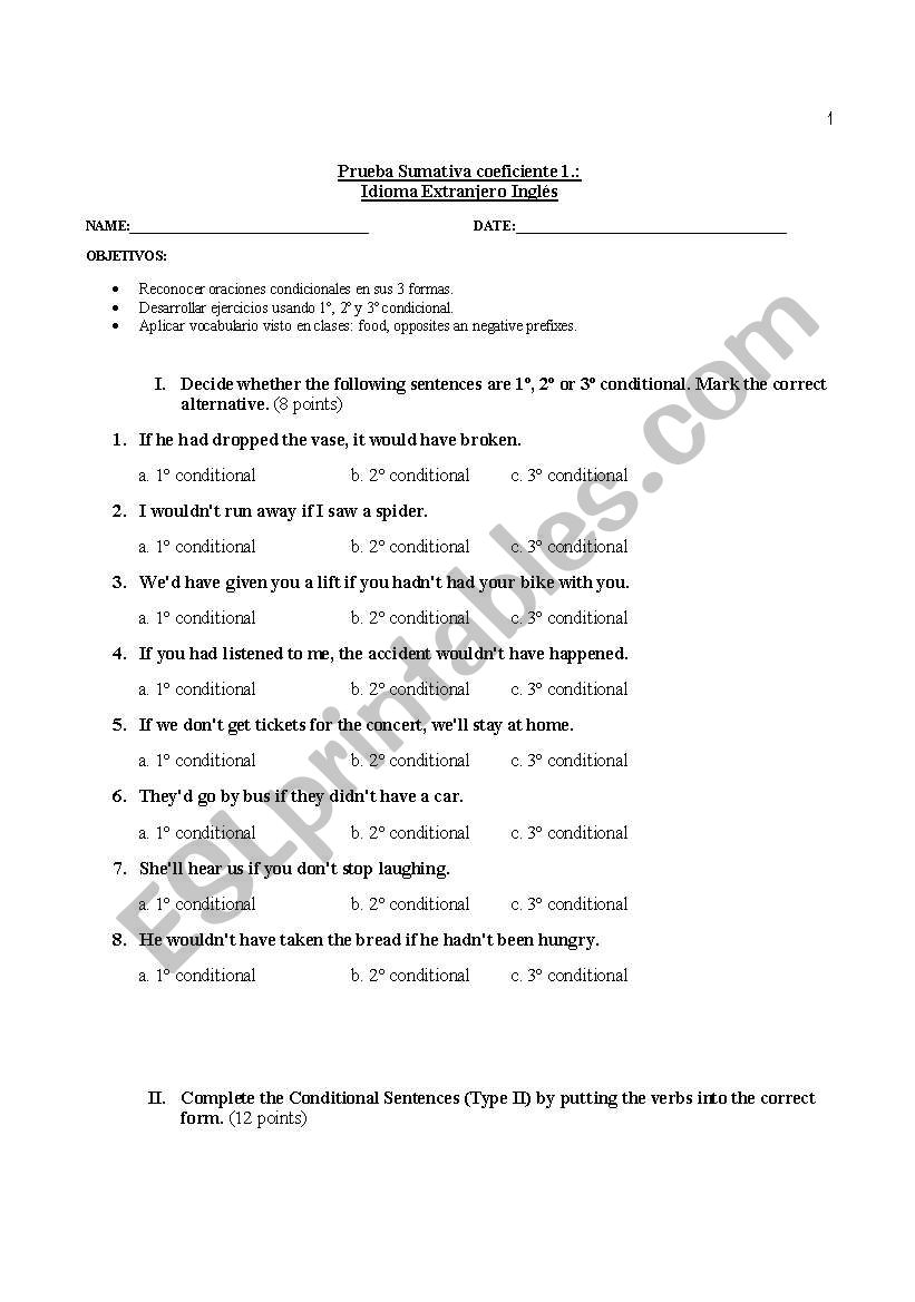 Test on conditional sentences worksheet