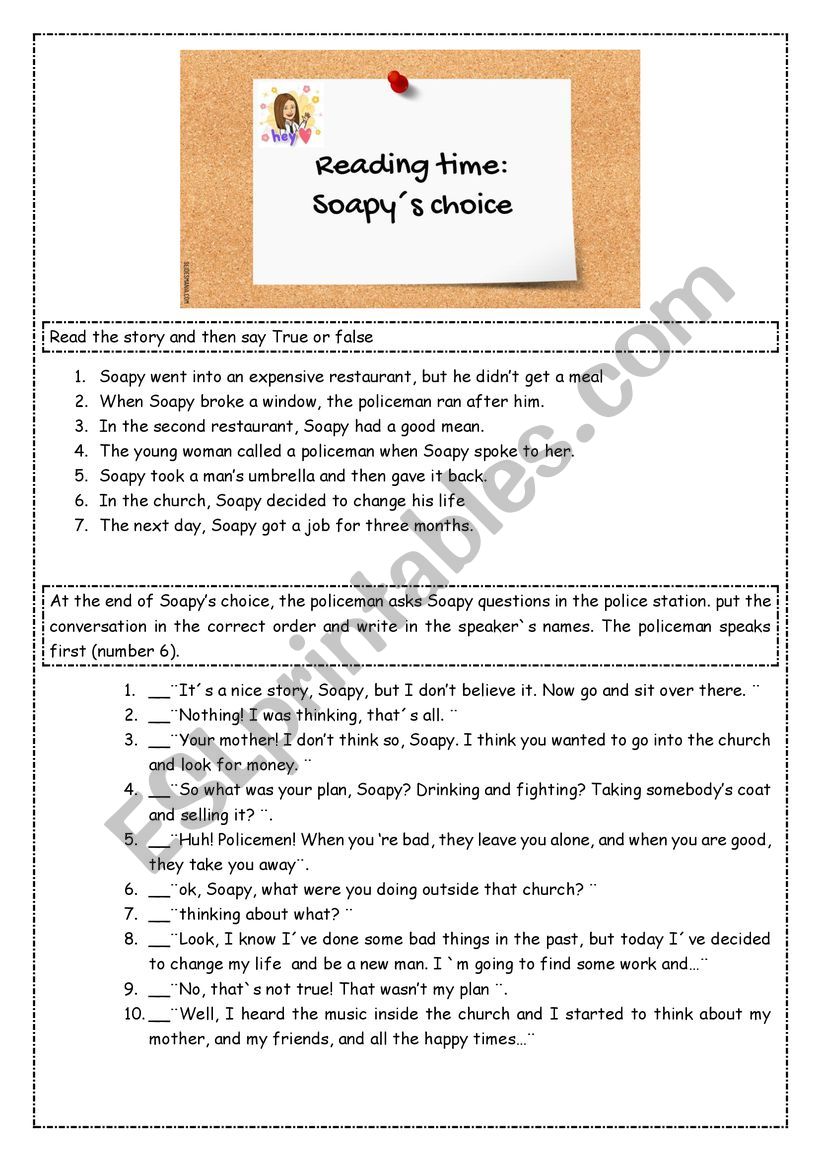 Soapy�s choice worksheet