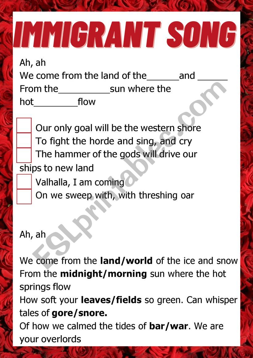 Immigrant song worksheet