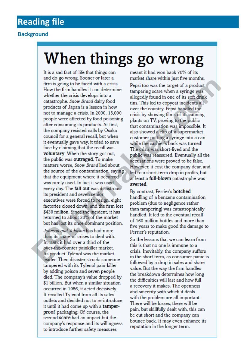 When things go wrong worksheet