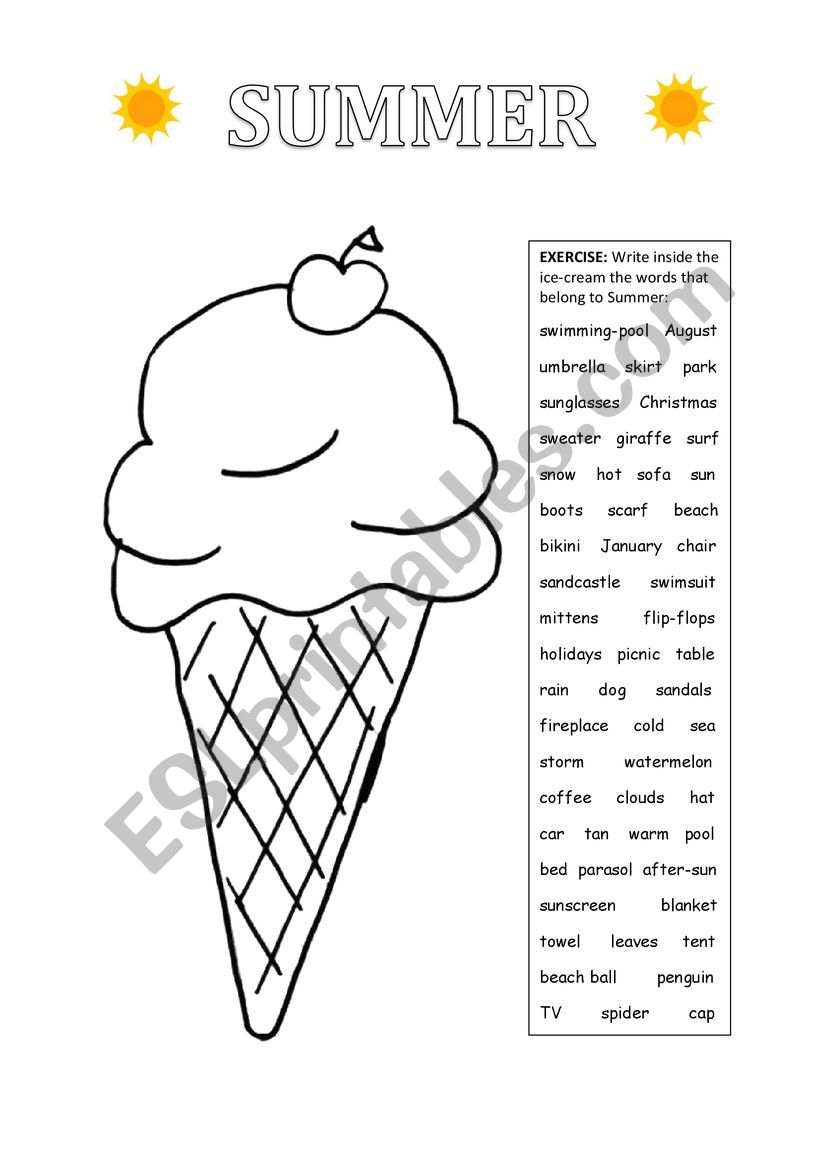 Summer ice-cream worksheet