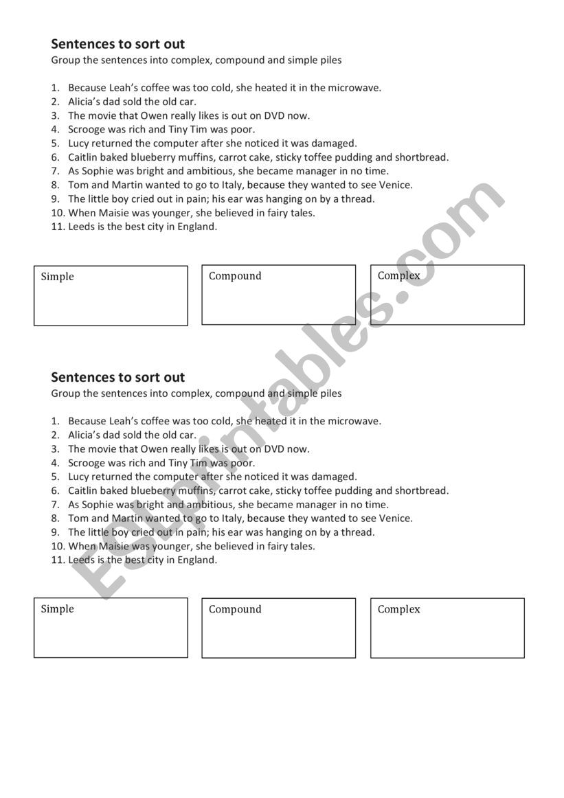 Simple, Compound & Complex Sentences