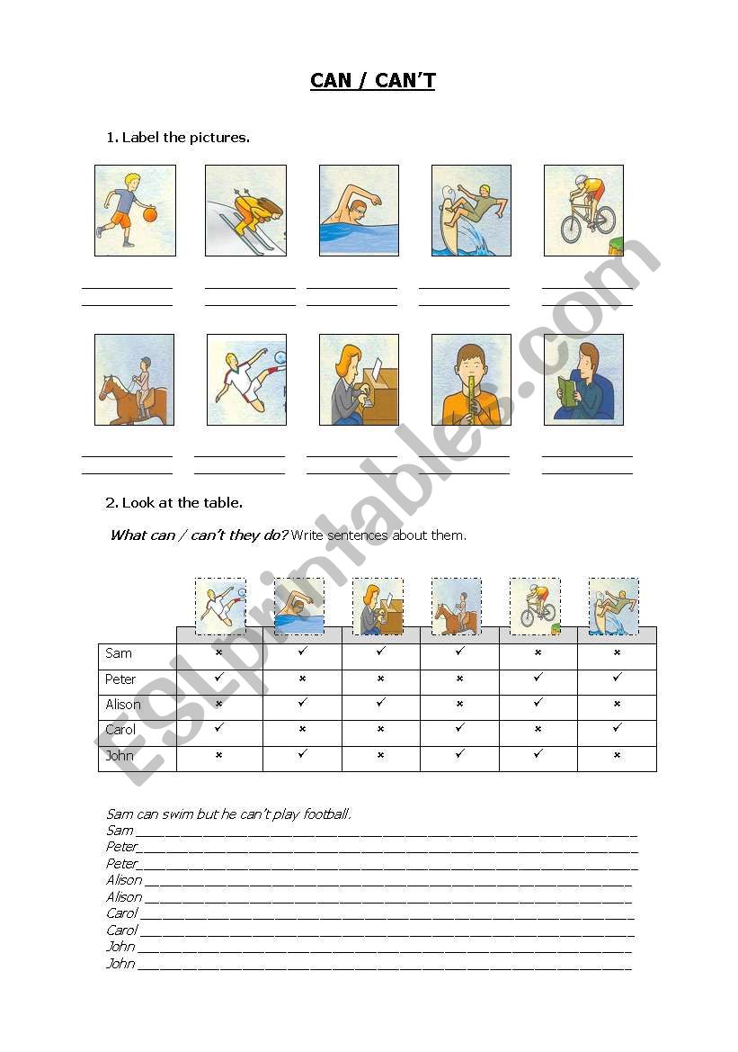 Can / Cant worksheet