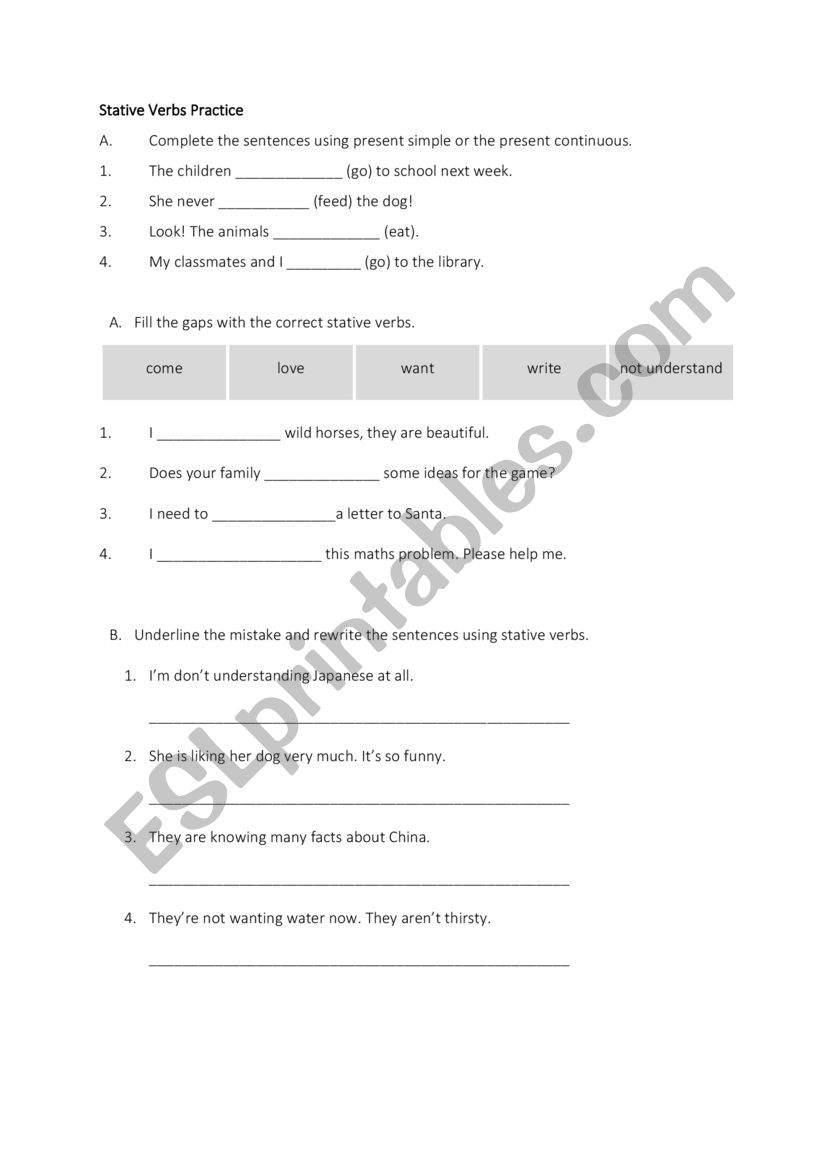 Stative Verbs Practice worksheet