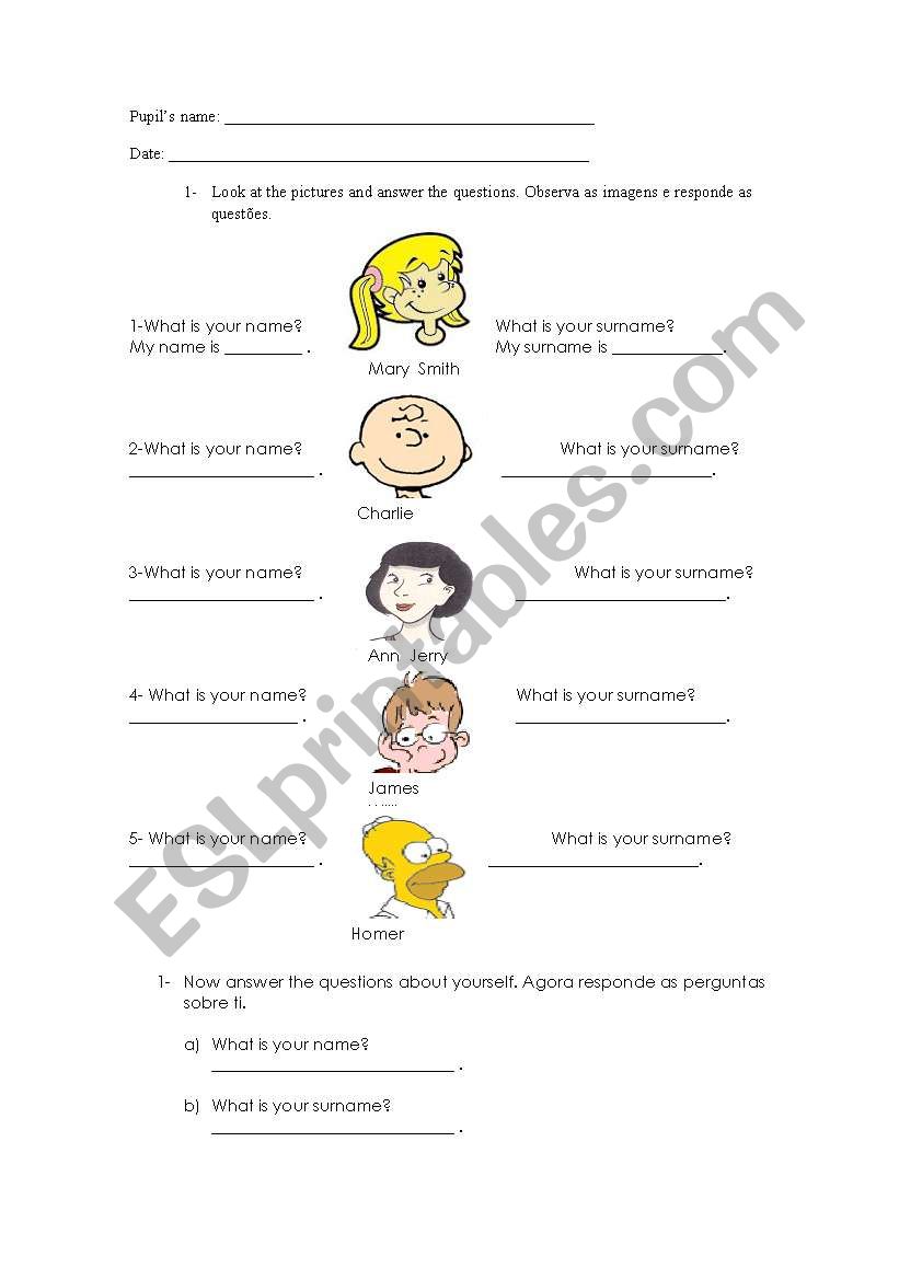 NAME / SURNAME worksheet