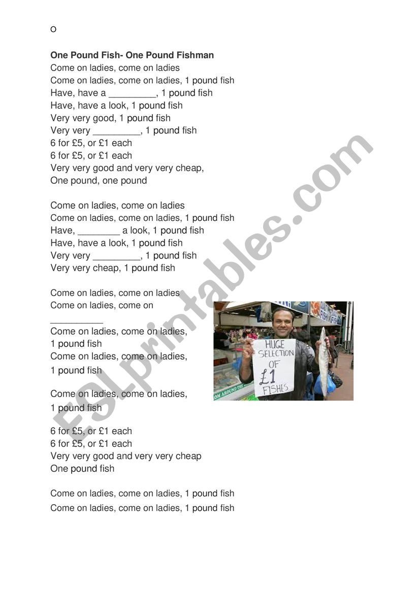 one pound fish x-factor song worksheet