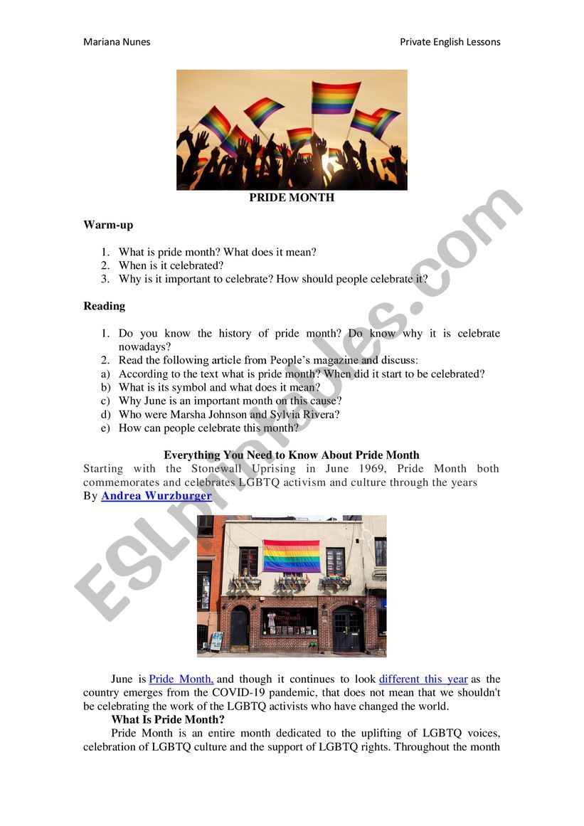 Pride month worksheet
