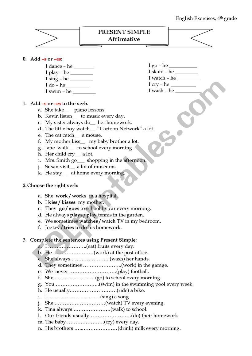 Present Simple - affirmative worksheet