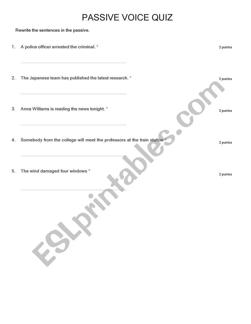 PASSIVE VOICE QUIZ worksheet