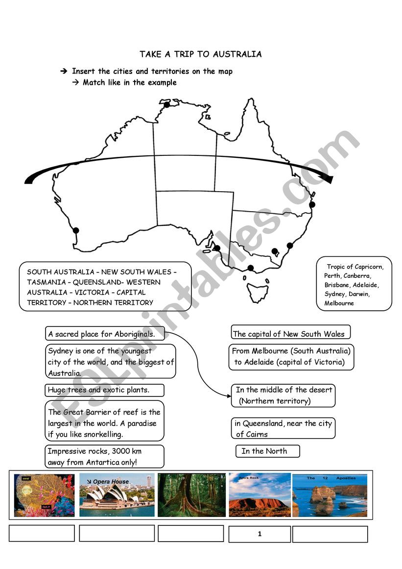 Take a trip to Australia worksheet