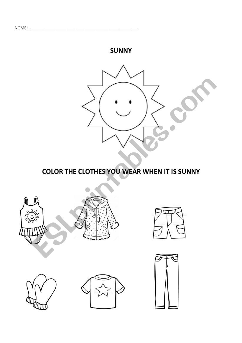 sunny clothes worksheet